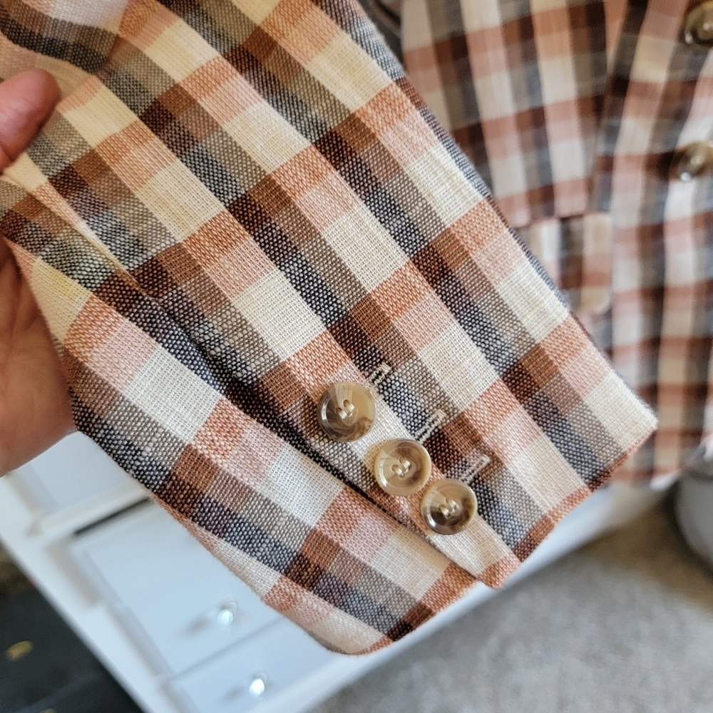 Joie Plaid Womens Cotton Blend Button Lined Blazer Jacket Tan Cream Navy Size M - Picture 5 of 11